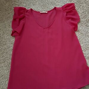 Vine & Love Vibrant Pink Ruffle Sleeve Blouse